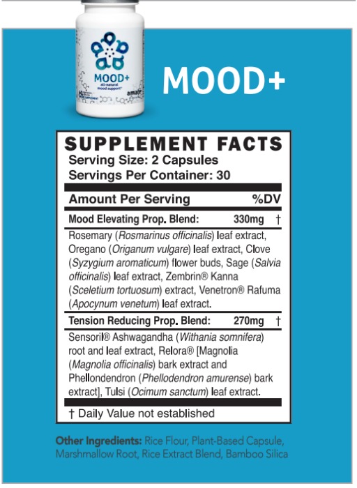 Amare MOOD+ Ingredients supplement label